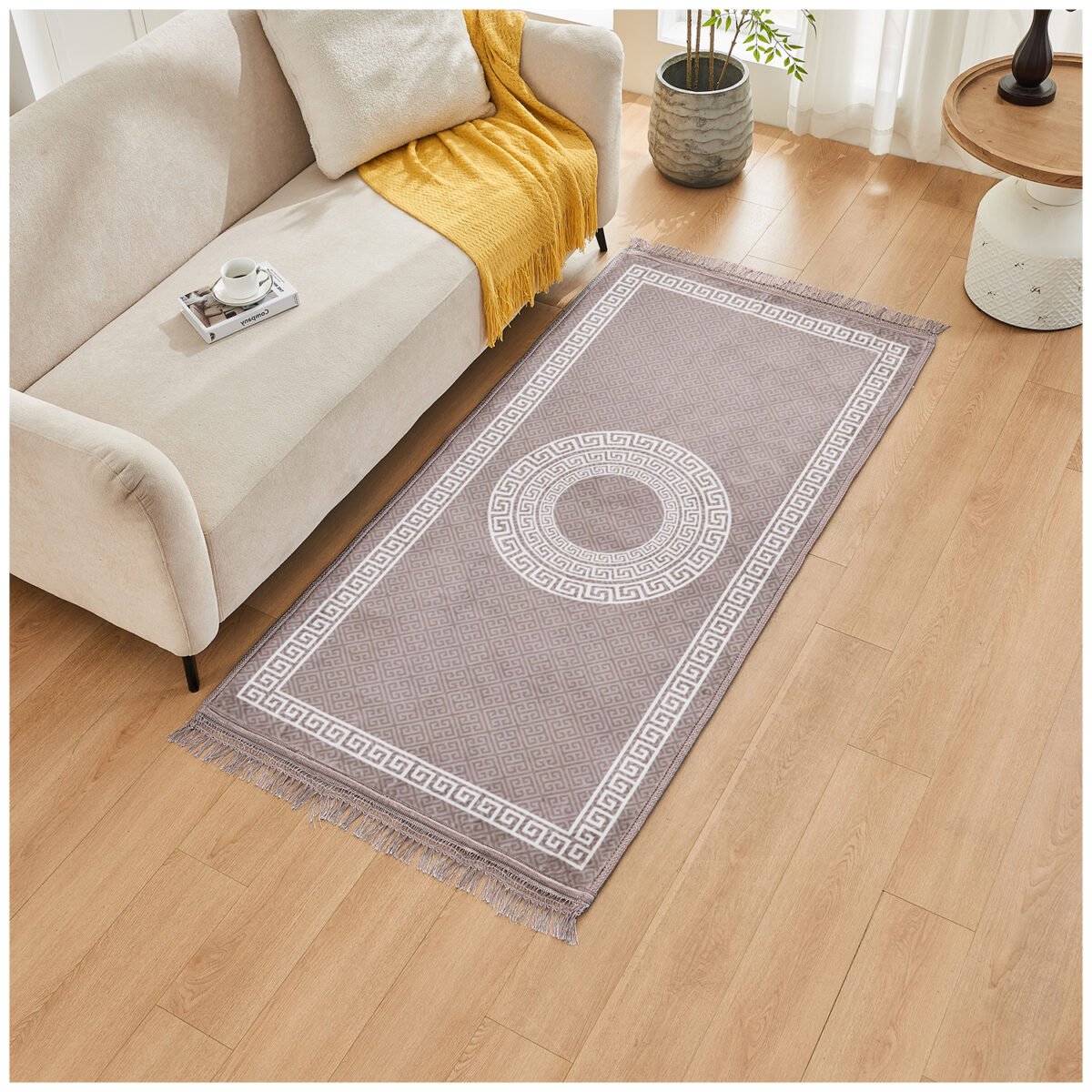 Modern Living Room Greek Key Rug - Mink