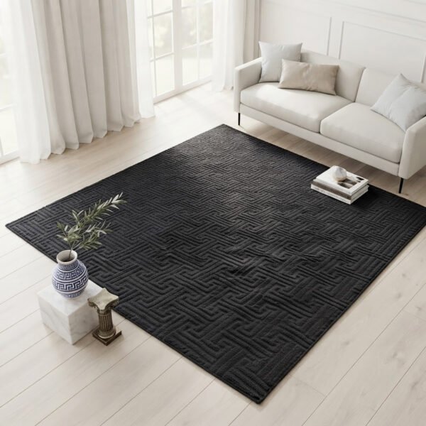 Elegant Geometric Greek Key Area Rug - Black