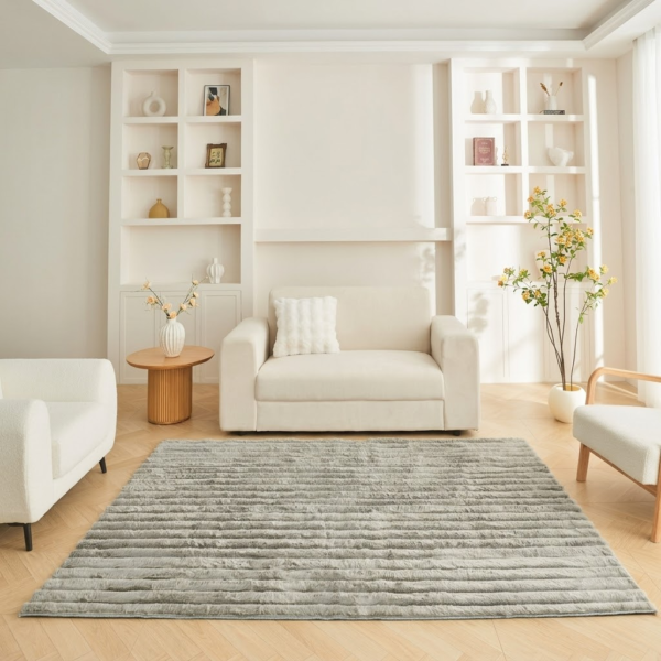 Premium Ribbed Soft Living Room Rug - Grey