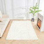 Premium Ribbed Soft Living Room Rug - Cream - Image 3