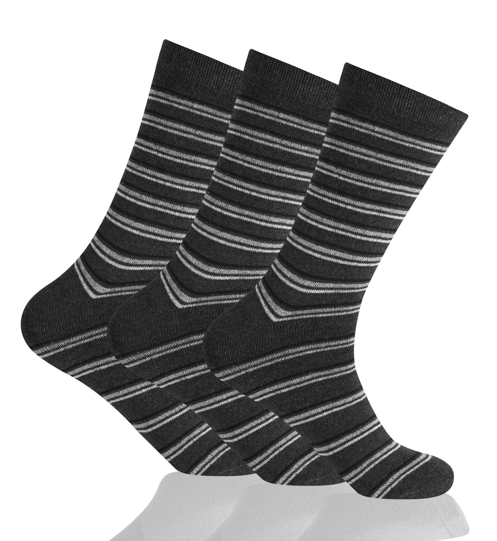 5M5A2025 12 Pack Men’s Stripe Soft Socks - Black/Grey