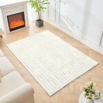 Premium Ribbed Soft Living Room Rug - Cream - Image 2