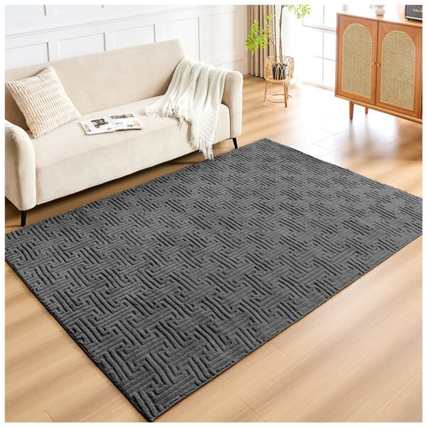 Elegant Geometric Greek Key Area Rug - Charcoal