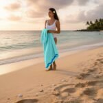 Premium Rounded Border Beach Towel - Aqua