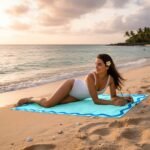 Premium Rounded Border Beach Towel - Aqua