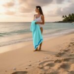Premium Rounded Border Beach Towel - Aqua