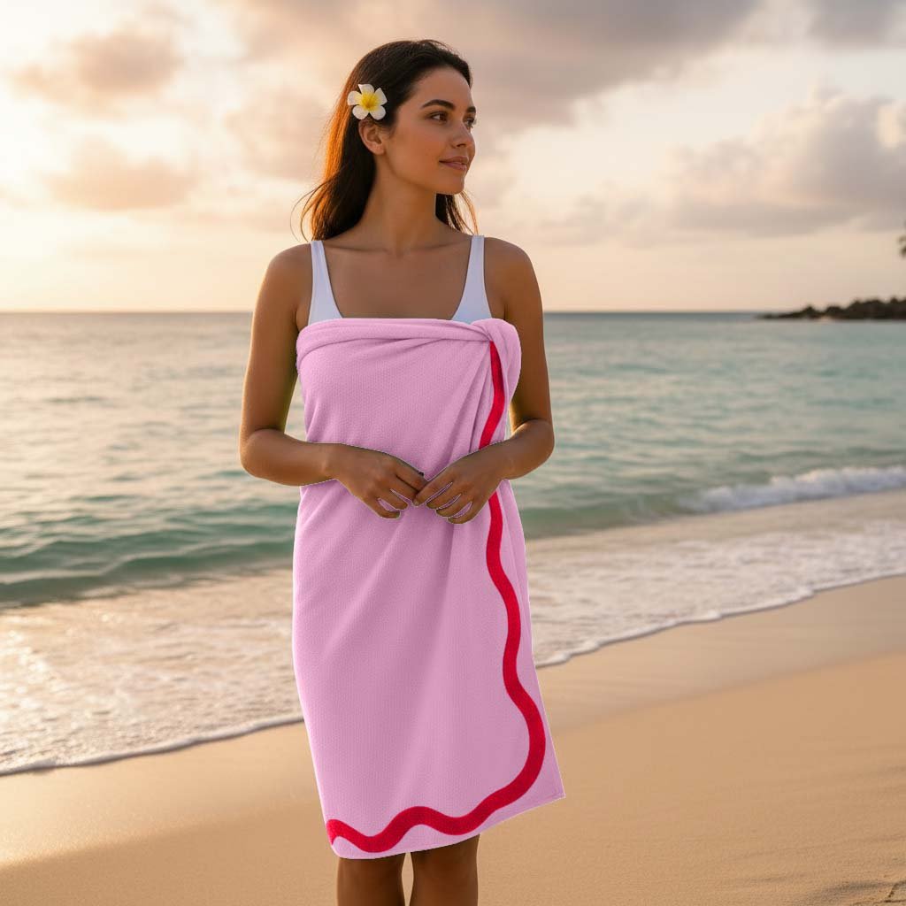 Baby Pink 1 Premium Rounded Border Beach Towel - Baby Pink