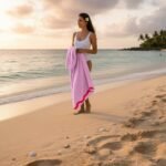 Premium Rounded Border Beach Towel - Baby Pink