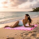 Premium Rounded Border Beach Towel - Baby Pink