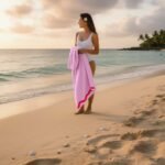 Premium Rounded Border Beach Towel - Baby Pink