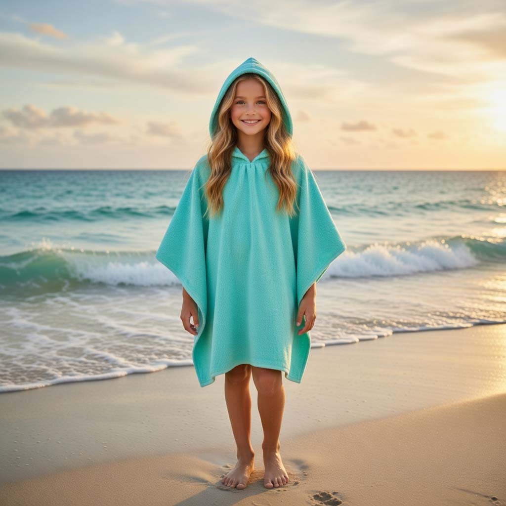 Blue 4 Luxury Kids Soft Touch Beach Poncho - Blue