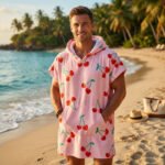 Luxury Patterned Beach Cover Poncho - Cherries