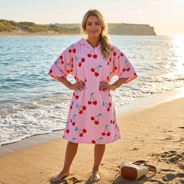 Luxury Patterned Beach Cover Poncho - Cherries