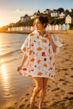 Luxury Patterned Beach Cover Poncho - Croissant breakfast