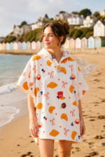 Luxury Patterned Beach Cover Poncho - Croissant breakfast
