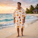 Luxury Patterned Beach Cover Poncho - Croissant breakfast