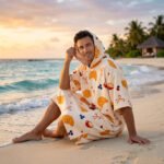 Luxury Patterned Beach Cover Poncho - Croissant breakfast