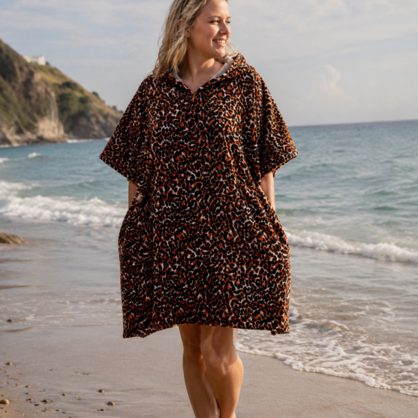 Luxury Patterned Beach Cover Poncho - Leopard