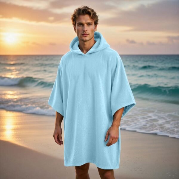 Luxury Soft Touch Beach Cover Poncho - Light Blue