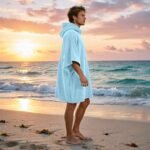 Luxury Soft Touch Beach Cover Poncho - Light Blue