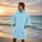 Luxury Soft Touch Beach Cover Poncho - Light Blue