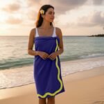 Premium Rounded Border Beach Towel - Navy