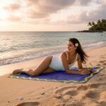 Premium Rounded Border Beach Towel - Navy