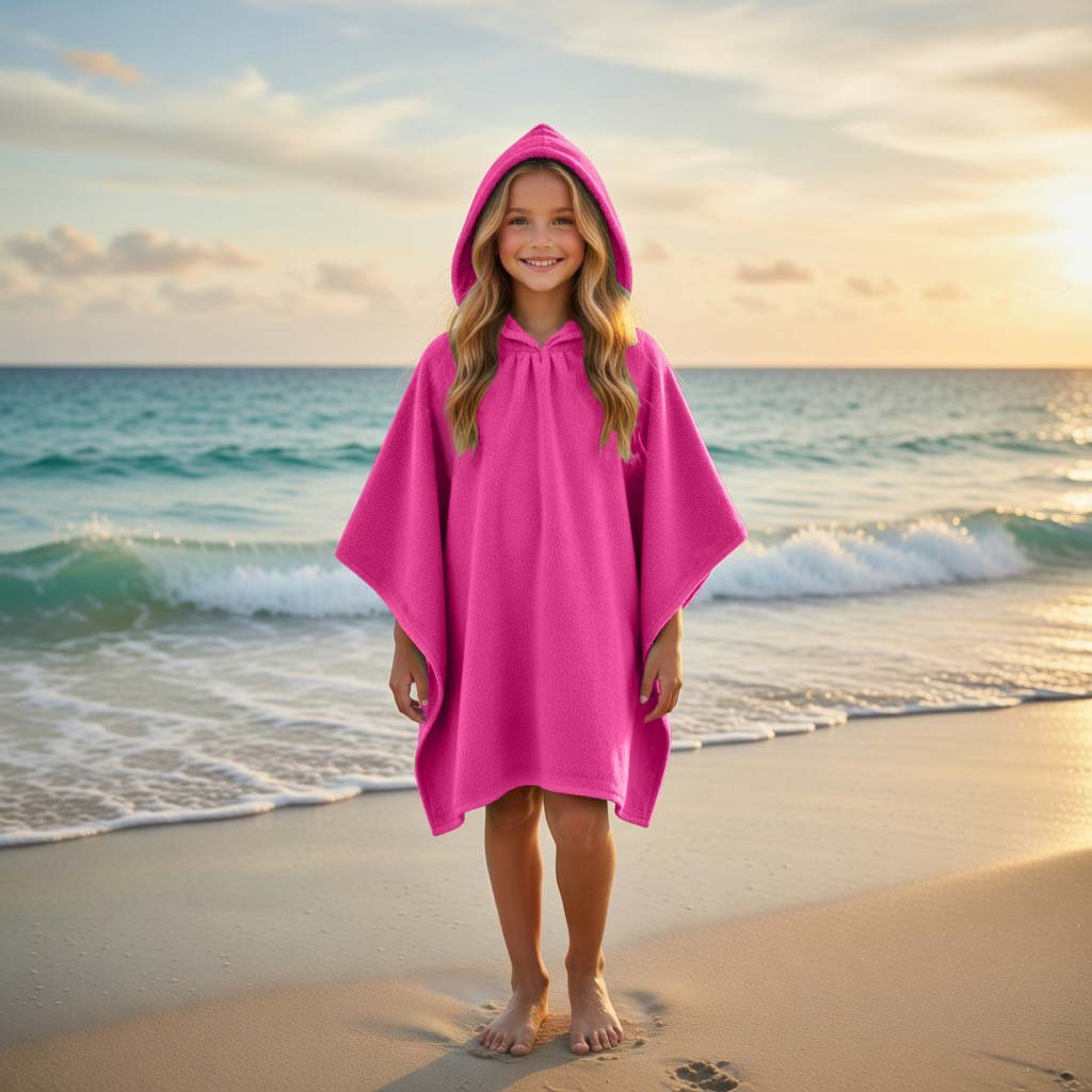Luxury Kids Soft Touch Beach Poncho - Pink