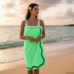 Premium Rounded Border Beach Towel - Sage Green