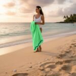 Premium Rounded Border Beach Towel - Sage Green