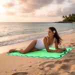 Premium Rounded Border Beach Towel - Sage Green