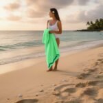 Premium Rounded Border Beach Towel - Sage Green