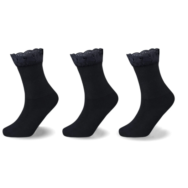 12 Pack Girls’ Frilly Lace Socks - Black