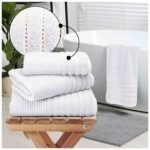 2 Pack Luxury Paris Ribbed Cotton Towel Set - White
