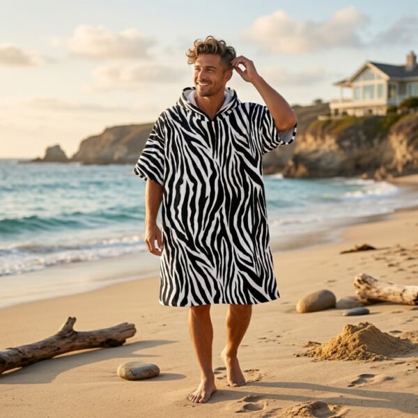 Luxury Patterned Beach Cover Poncho - black/White
