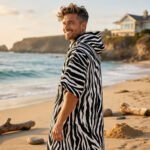 Luxury Patterned Beach Cover Poncho - black/White
