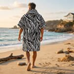 Luxury Patterned Beach Cover Poncho - black/White