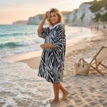 Luxury Patterned Beach Cover Poncho - black/White