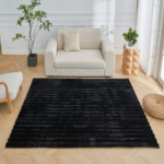 Premium Ribbed Soft Living Room Rug - Black