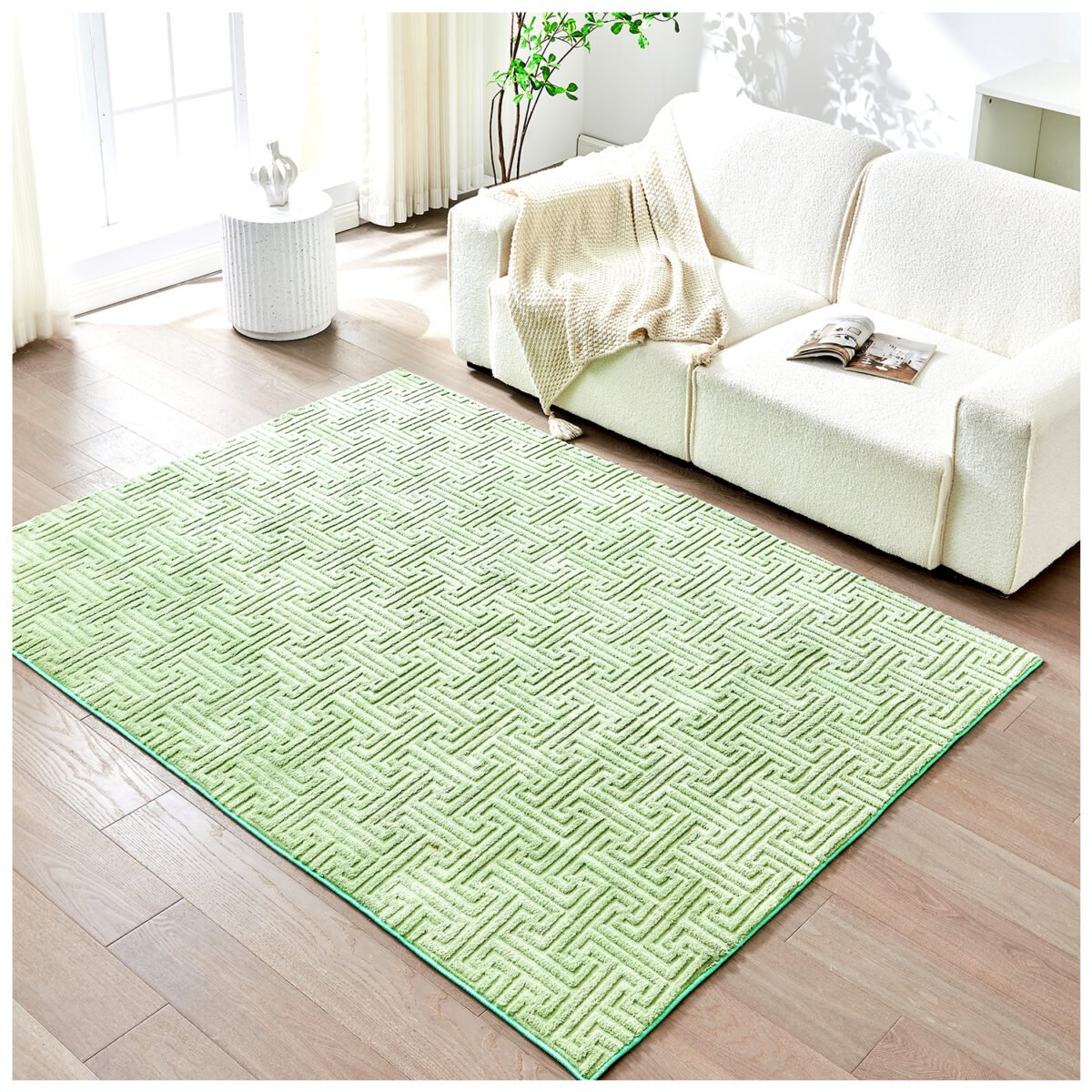 Elegant Geometric Greek Key Area Rug - Sage Green