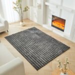 Premium Ribbed Soft Living Room Rug - Charcoal - Image 2