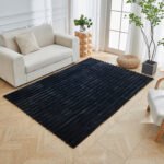 Premium Ribbed Soft Living Room Rug - Black - Image 2