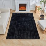Premium Ribbed Soft Living Room Rug - Black - Image 3