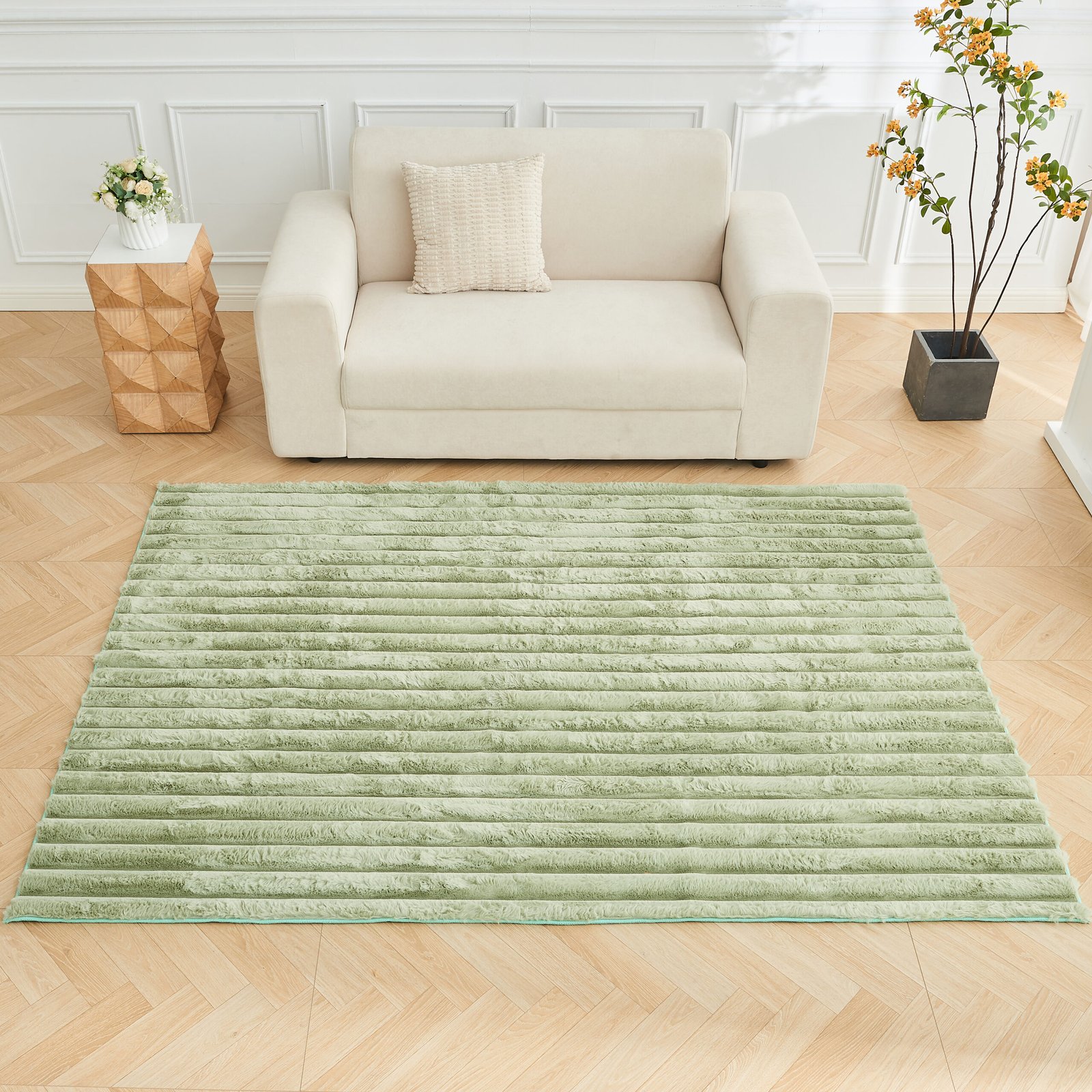 civilArt Premium Ribbed Soft Living Room Rug - Sage Green