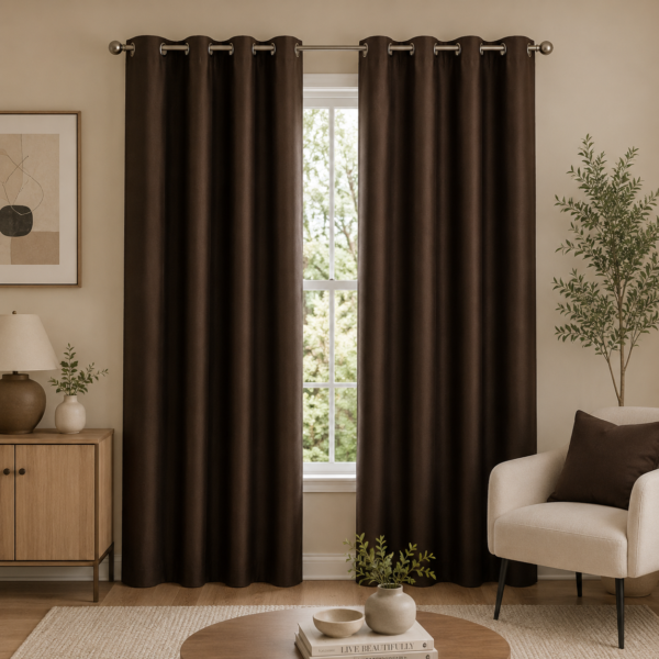 Luxury Smooth Finish Eyelet Curtains - Brown