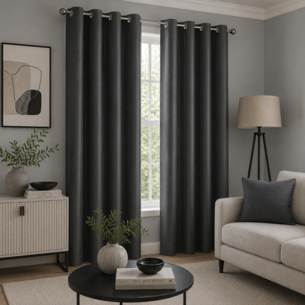 Luxury Smooth Finish Eyelet Curtains - Charcoal