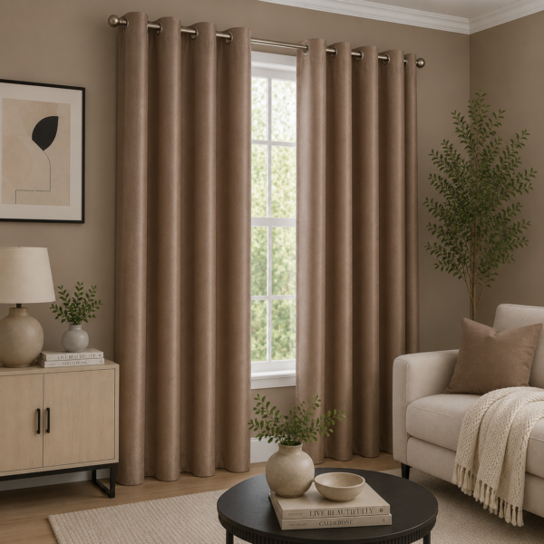 Luxury Smooth Finish Eyelet Curtains - Chocolate