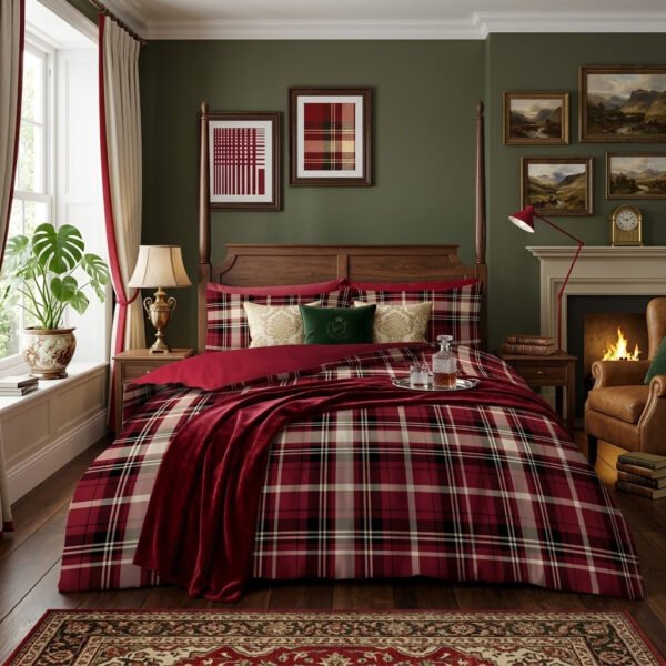 Luxury Check Pattern Duvet Set - Red