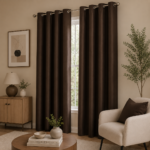 Luxury Smooth Finish Eyelet Curtains - Brown
