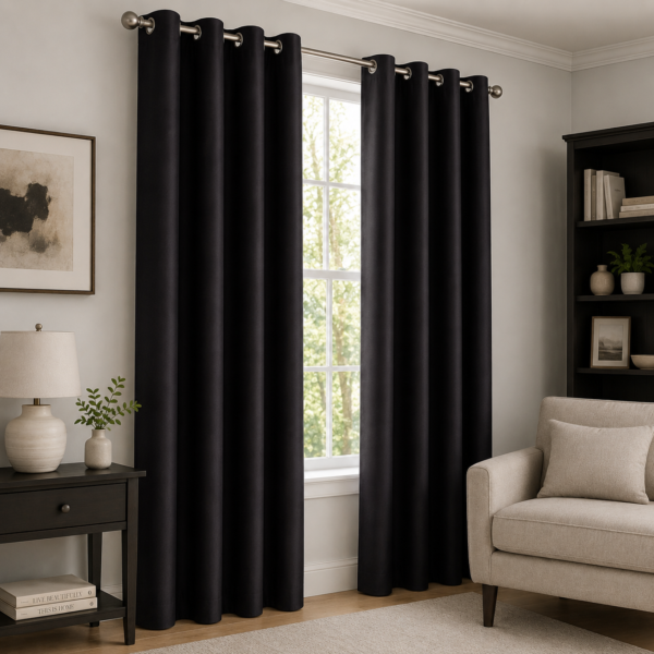 Premium Fully Lined Blackout Curtains – Black